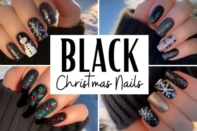 Ideas de uñas navideñas negras con estilo elegante